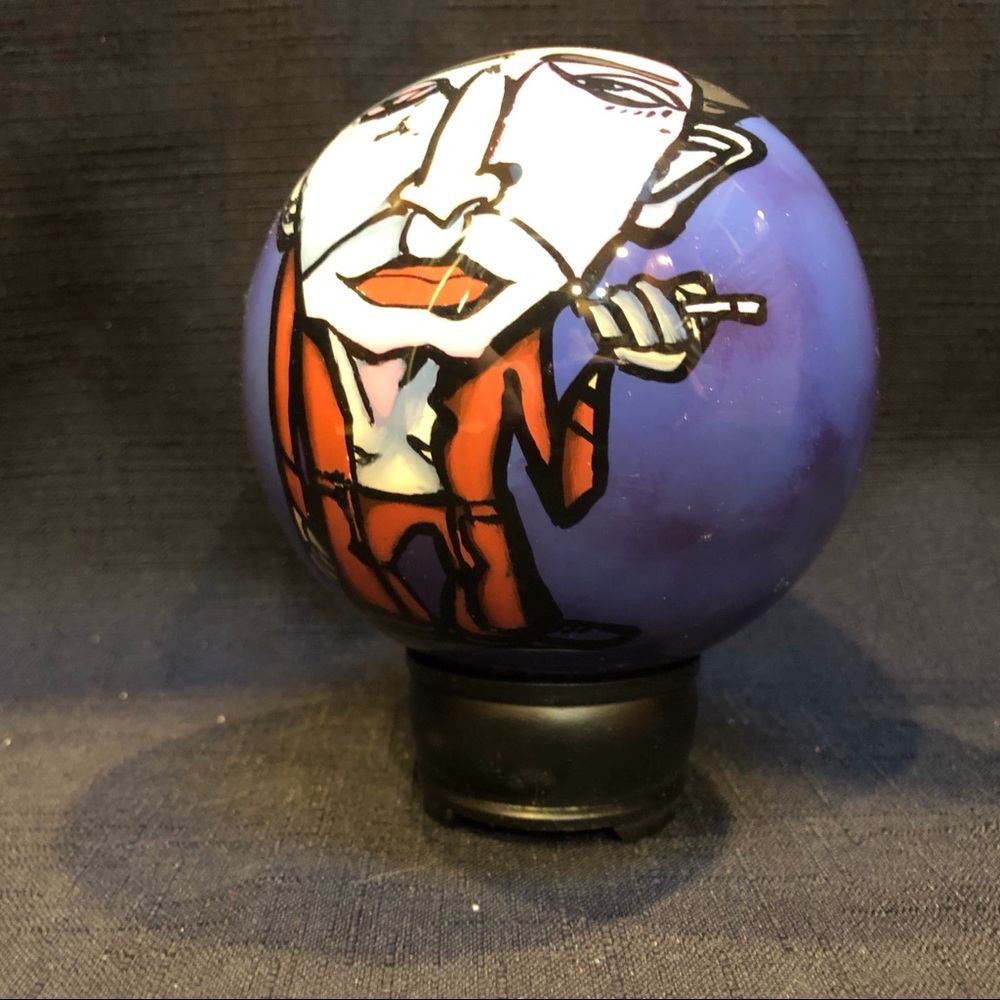 Art in Glass Sphere w Reverse Painting. Stand Rare